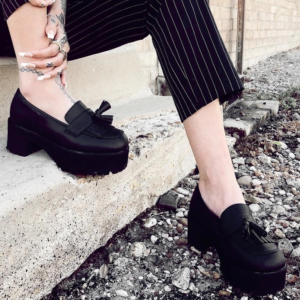 tuk Black Platform Tassel Loafers